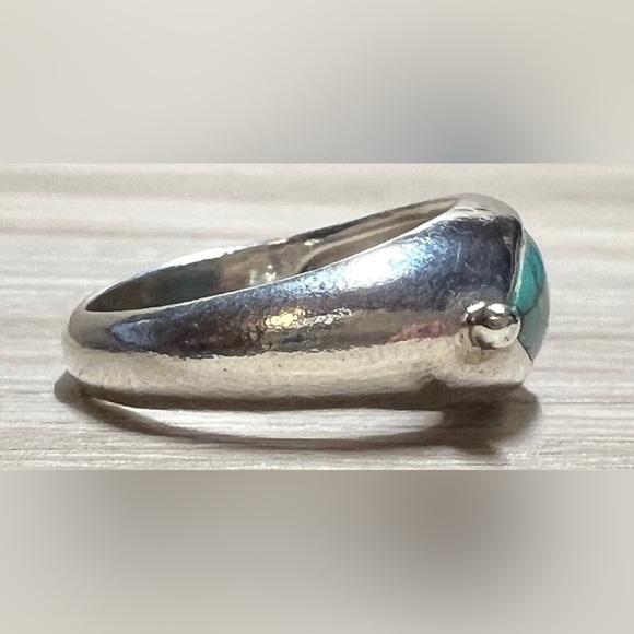 Vintage Marsala Sterling Silver Spiderweb Turquoise Marquise Ring, Size 7, 5g - Picture 5 of 10